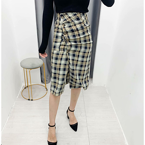 

Women's Date Vacation Streetwear Sophisticated Skirts Plaid Split Ruched Gray