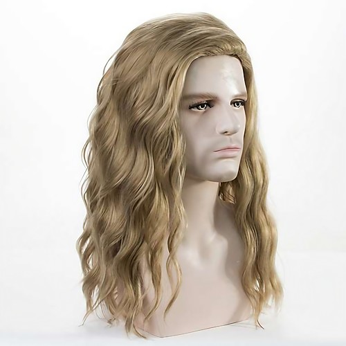 

Mens Long Curly Wave Blonde Wig Halloween Cosplay Anime Wig