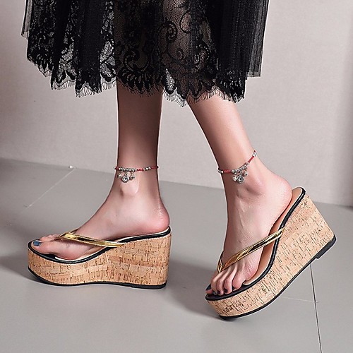 

Women's Sandals Wedge Heel Round Toe Rubber Solid Colored Black Gold Silver