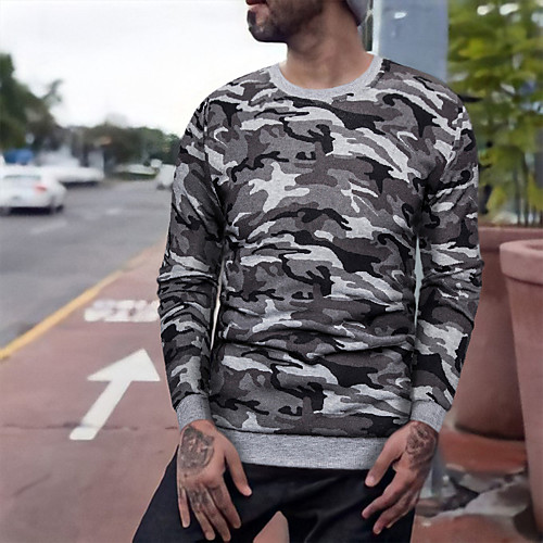 

Men's Pullover Sweatshirt Camouflage Basic Hoodies Sweatshirts Gray