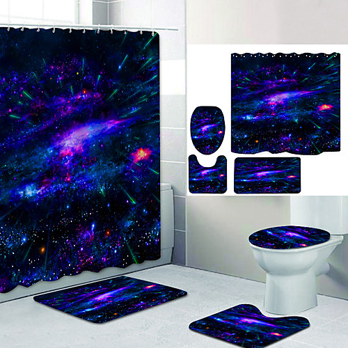 

Beautiful Starry Sky Digital Printing Four-piece Set Shower Curtains and Hooks Modern Polyester Machine Made Waterproof Bathroom