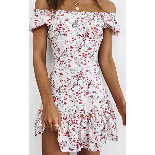 

Women's A Line Dress Short Mini Dress White Short Sleeve Print Summer Elegant 2021 S M L XL