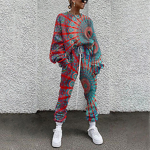 

Women's Streetwear Cinched Paisley Tie Dye Going out Casual / Daily Two Piece Set Sweatshirt Tracksuit Pant Loungewear Drawstring Print Tops