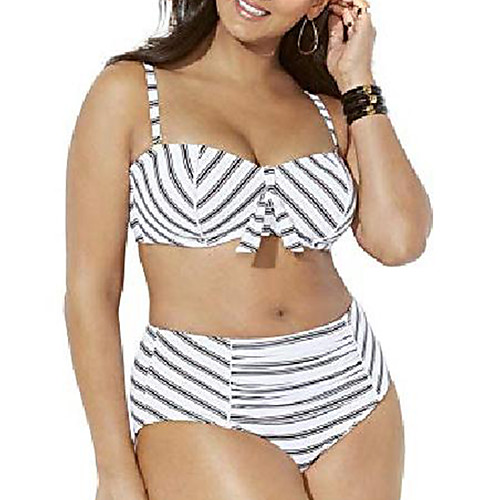 

swimsuits for all women's plus size scout underwire shirred high waist bikini set 16 black white stripe
