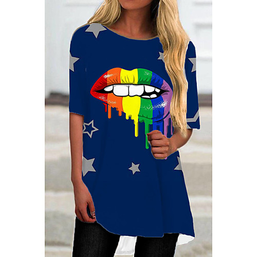 

Women's T Shirt Dress Tee Dress Short Mini Dress Blue Half Sleeve Print Color Block Print Spring Summer Round Neck Casual 2021 S M L XL XXL 3XL