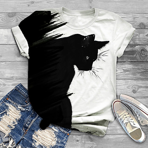 

Women's Plus Size Print Cat Graphic Animal T shirt Large Size Crewneck Short Sleeve Basic Tops XL XXL 3XL White Big Size
