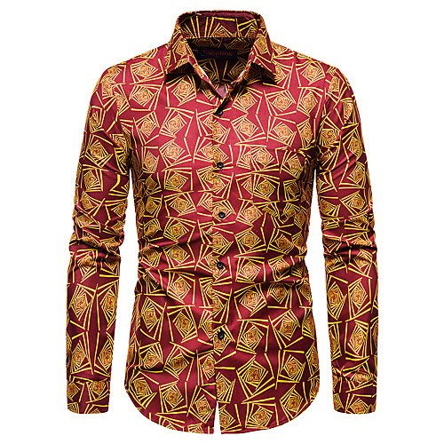 

Men's Shirt Other Prints Geometry Print Long Sleeve Casual Tops Lightweight Casual Beach Tropical Light Yellow Blue Red