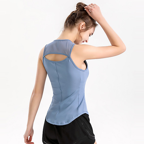 

Women's Crew Neck Padded Tank Top Cut Out Patchwork Solid Color White Black Blue Pink Mesh Spandex Yoga Fitness Gym Workout Top Sleeveless Sport Activewear Quick Dry Breathable Comfortable Stretchy