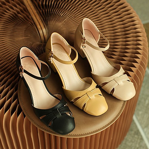 

Women's Heels Cuban Heel Square Toe Faux Leather Solid Colored Almond Black Yellow
