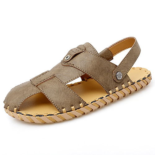

Men's Sandals Crochet Leather Shoes Flat Sandals Sporty Casual Daily Outdoor Water Shoes Walking Shoes Nappa Leather Cowhide Breathable Handmade Non-slipping Booties / Ankle Boots Black Khaki Brown