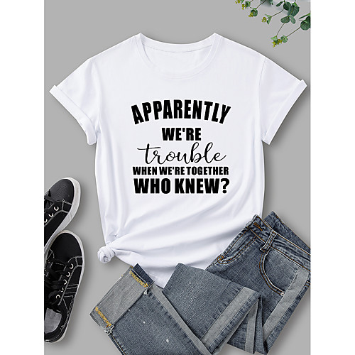 

Women's T shirt Graphic Print Round Neck Tops 100% Cotton Basic Basic Top White Black Blue