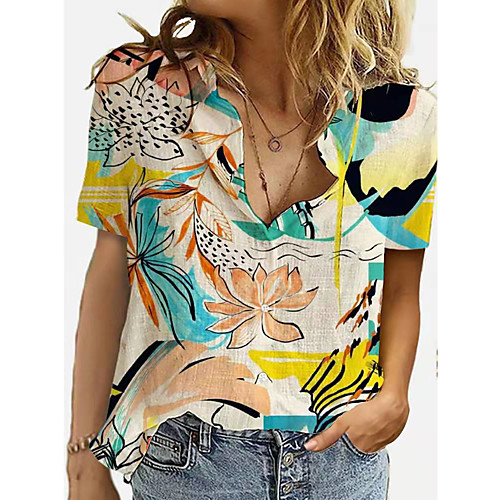 

Women's Blouse Shirt Floral Graphic Print Shirt Collar Tops Basic Streetwear Basic Top Purple Yellow Green