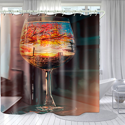 

Maple Leaf in Cup Digital Printing Shower Curtain Shower Curtains Hooks Modern Polyester New Design