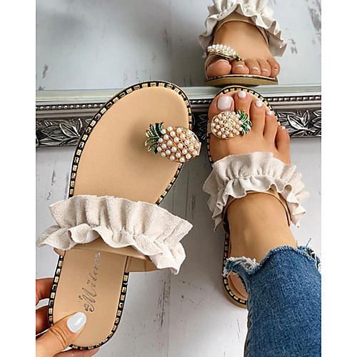 

Women's Sandals Flat Heel Round Toe PU Black Yellow Beige