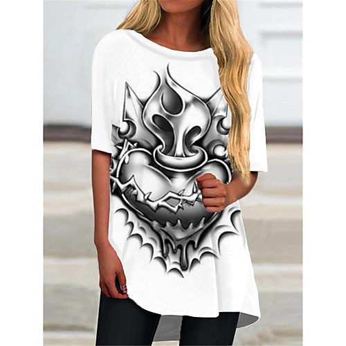 

Women's T Shirt Dress Tee Dress Short Mini Dress White Half Sleeve Print Print Spring Summer Round Neck Casual 2021 S M L XL XXL 3XL