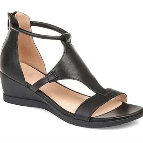

Women's Sandals Boho Bohemia Beach Flat Heel Round Toe PU Color Block Dark Red Black Yellow