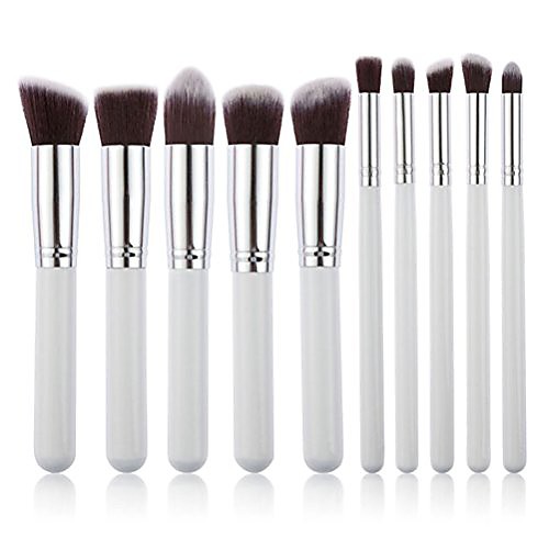 

10pcs makeup brush set cosmetics blending blush eyeliner face powder brush (whitesilver)