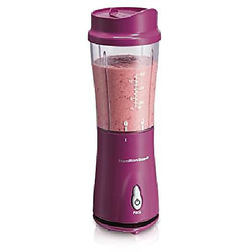 

hamilton beach personal blender for shakes and smoothies with 14 oz travel cup and lid, raspberry (51131)