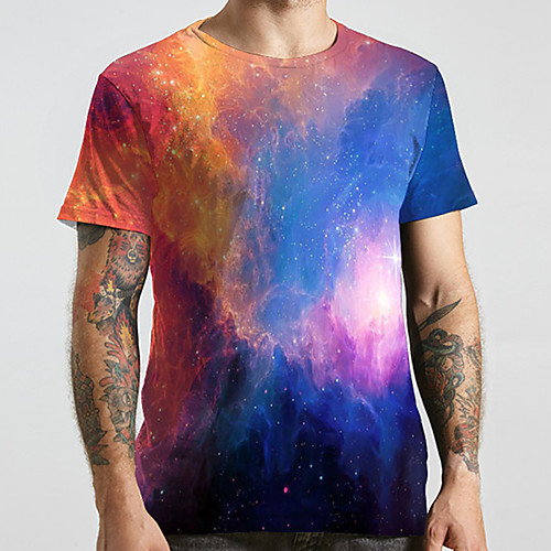 

Men's Unisex Tee T shirt 3D Print Galaxy Graphic Prints Plus Size Print Short Sleeve Casual Tops Basic Designer Big and Tall Blue