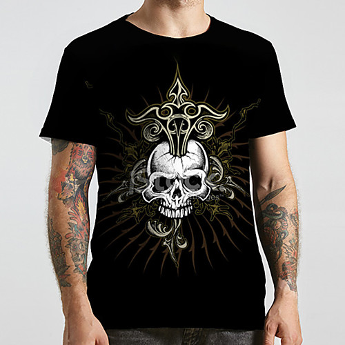 

Men's Unisex Tee T shirt 3D Print Graphic Prints Skull Plus Size Print Short Sleeve Casual Tops Fashion Designer Big and Tall Black