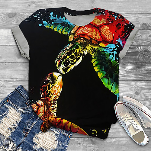 

Women's Plus Size Print Graphic Animal T shirt Large Size Crewneck Short Sleeve Basic Tops XL XXL 3XL Black Big Size