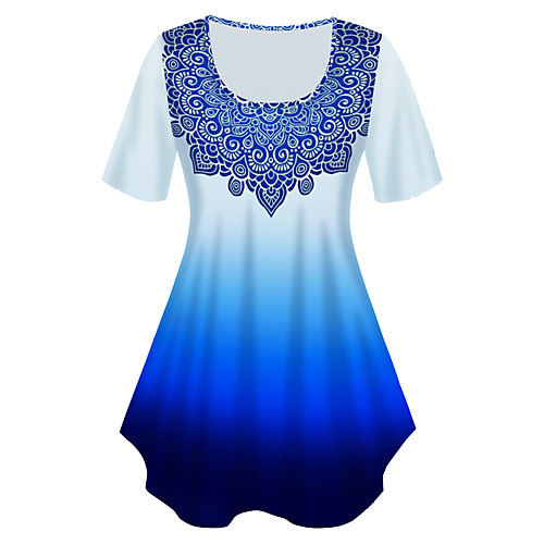 

Women's Plus Size Print Graphic Tribal T shirt Large Size Crewneck Short Sleeve Basic Tops XL XXL 3XL Blue Big Size