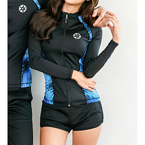 

Women's Rash Guard Dive Skin Suit Nylon Swimwear Breathable Quick Dry Long Sleeve Front Zip 5-Piece - Swimming Surfing Water Sports Floral / Botanical Autumn / Fall Spring Summer