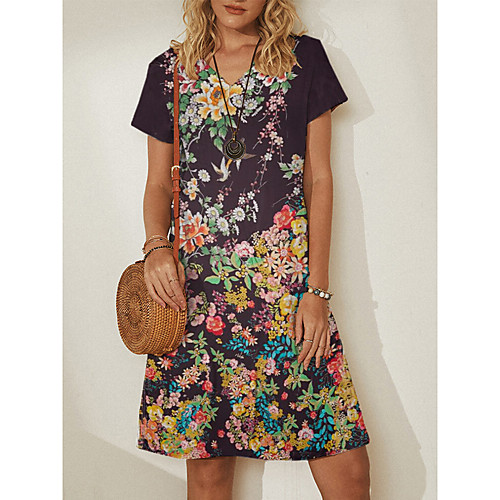

european and american women's mid-waist hedging short-sleeved dress women's midi skirt digital print amazon fashion casual a-line skirt
