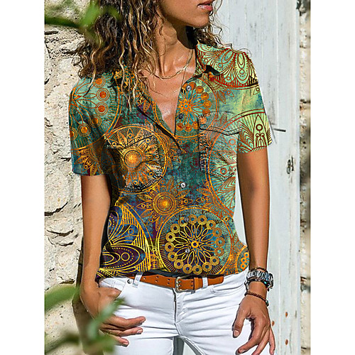 

Women's Blouse Shirt Graphic Paisley Button Print Shirt Collar Tops Casual Streetwear Basic Top Blue Red Green