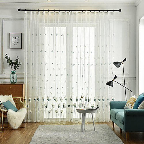 

Two Panel Small Fresh Style Embroidered Window Screen Living Room Bedroom Dining Room Children's Room Translucent Tulle
