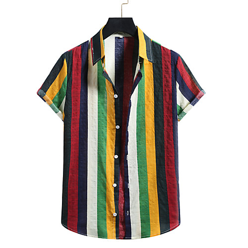 

Men's Shirt Other Prints Striped Print Short Sleeve Casual Tops Hawaiian Black Blue