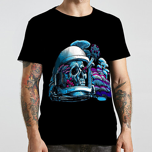 

Men's Unisex Tee T shirt 3D Print Floral Graphic Prints Skull Plus Size Print Short Sleeve Casual Tops Fashion Designer Big and Tall Black