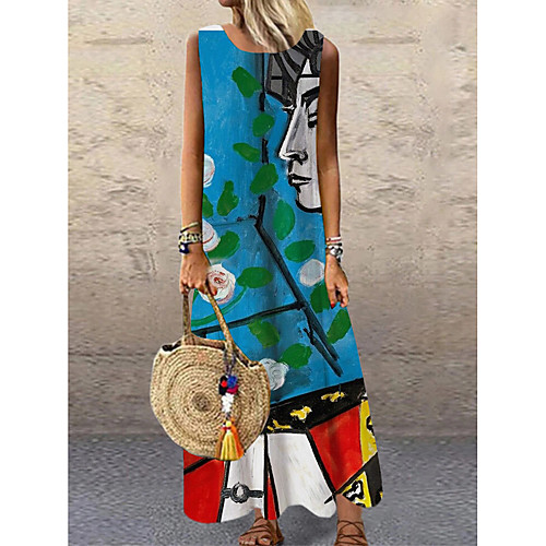 

Women's Shift Dress Maxi long Dress Rainbow Sleeveless Print Color Block Print Spring Summer Round Neck Casual 2021 S M L XL XXL 3XL
