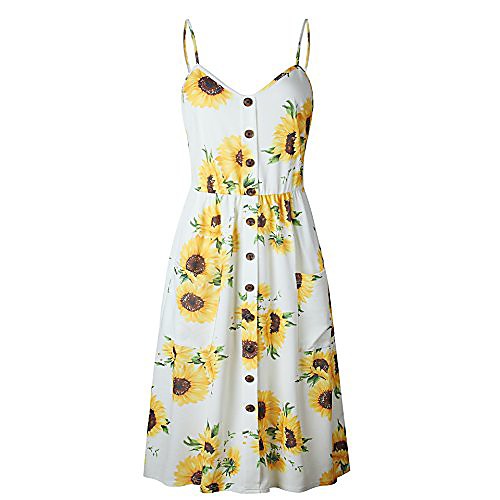 

yzeecol women's summer dress with pocket bohemian floral spaghetti strap swing midi dress yellow l