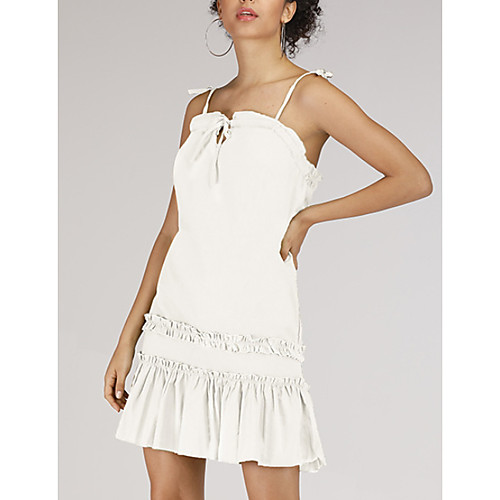 

Women's Strap Dress Short Mini Dress White Black Blue Blushing Pink Green Sleeveless Solid Color Patchwork Summer cold shoulder Casual Sexy 2021 S M L XL