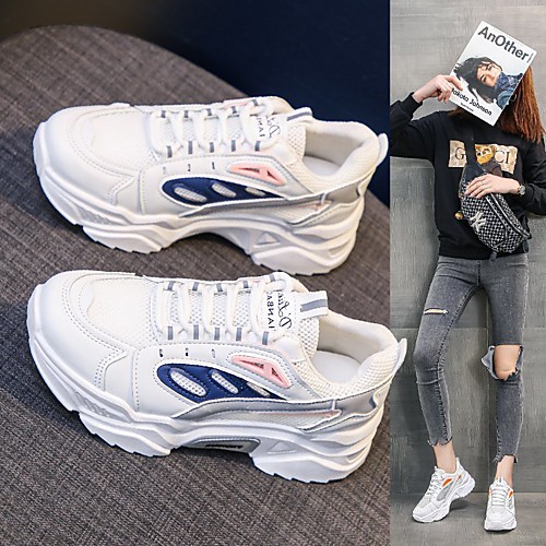 

Women's Trainers Athletic Shoes Wedge Heel Round Toe PU Lace-up Striped Camouflage Blue Gray