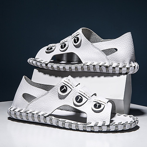 

Men's Sandals Casual Daily Water Shoes PU Breathable Non-slipping Wear Proof White Black Summer