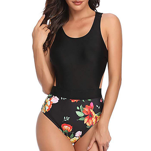 

Women's One Piece Swimsuit Spandex Swimwear Bodysuit Quick Dry Breathable Sleeveless Back Zip - Swimming Surfing Water Sports Floral / Botanical Summer