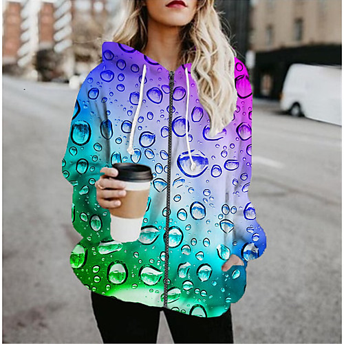 

Women's Jackets 3D Print Print Casual Fall Jacket Regular Daily Long Sleeve Air Layer Fabric Coat Tops Rainbow