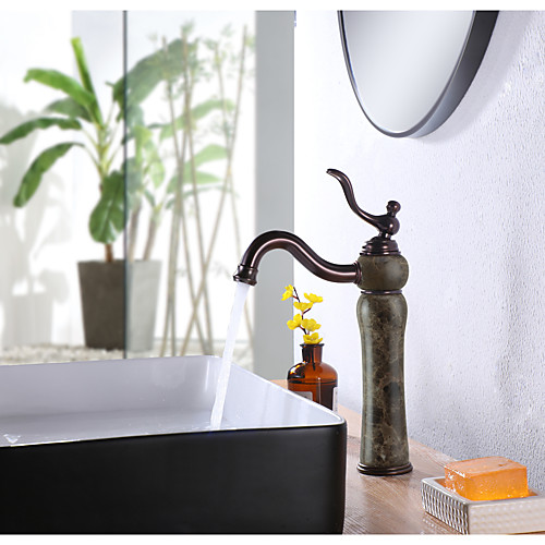 

Bathroom Sink Faucet Luxury Stone Heavy Duty Style Single Handle Single Hole All Copper / Brass and Natural Coffee Marble Faucets Deck Mount Hot and Cold Mixer Tap Lavatory Faucet Brown Bronze