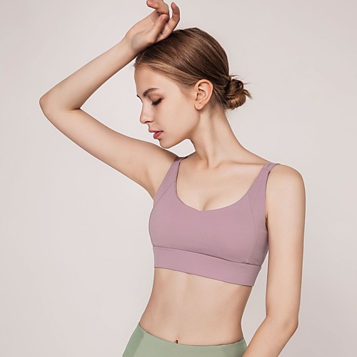 

Women's Sports Bra Bra Top Wirefree Nylon Yoga Fitness Gym Workout Breathable Soft Padded Medium Support Light Yellow White Black Purple Blue Rose Red Solid Colored / Stretchy / Athletic / Athleisure