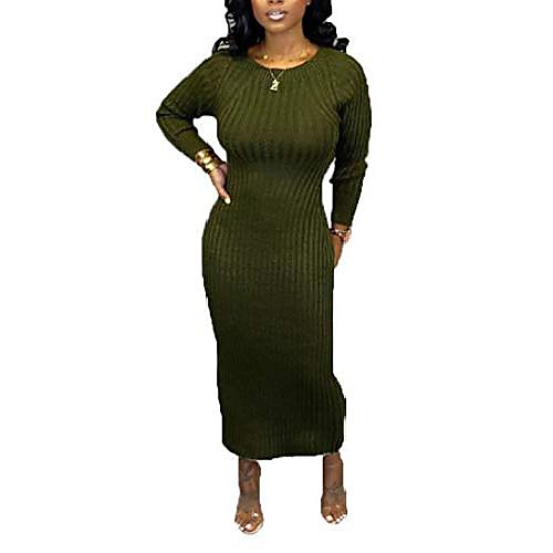 

remxi women casual maxi sweater dress long sleeve open back plain solid long knit dresses green s