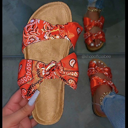

Women's Sandals Flat Heel Round Toe PU Bowknot Color Block White Red Blue