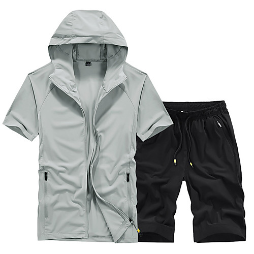

Men's Hiking Tee shirt Hiking Jacket with Pants Outdoor Quick Dry Lightweight Breathable Sweat wicking Pants / Trousers Top Clothing Suit Fishing Climbing Running Black Gray / Short Sleeve