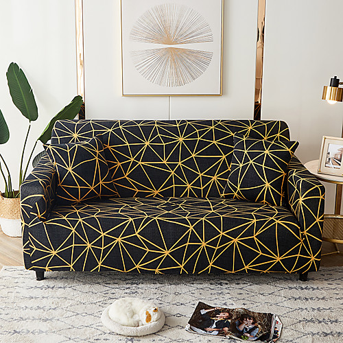 

1 Pc Sofa Cover Geometric Black Yellow Lines Elastic Living Room Pet Sofa Dust Cover Recliner