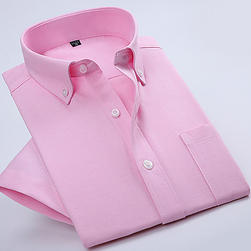 

Men's Shirt Solid Colored Button-Down Short Sleeve Casual Tops Cotton Business Basic Casual Light Pink White Blue