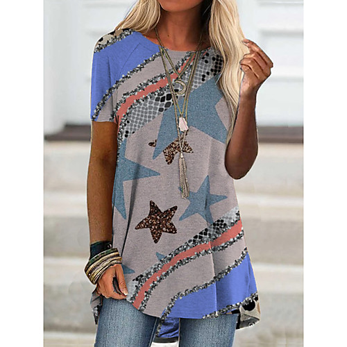 

2021 amazon aliexpress spring new foreign trade cross-border fashion women's short-sleeved digital printing t桖9104