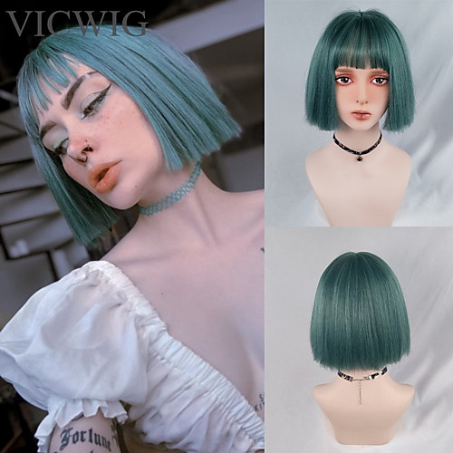 

Synthetic Wig Straight Bob Neat Bang Wig Short A1 A2 A3 A4 A5 Synthetic Hair Women's Cosplay Party Fashion Green