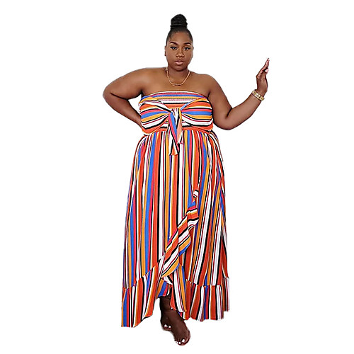 

Women's Plus Size Graphic Striped Print Tube top Swing Dress Maxi long Dress