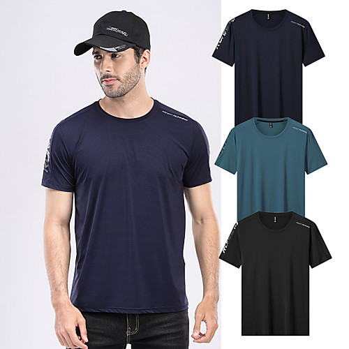 

Men's T shirt Hiking Tee shirt Short Sleeve Crew Neck Tee Tshirt Top Outdoor Lightweight Breathable Quick Dry Ultra Light (UL) Autumn / Fall Spring Chinlon Elastane Solid Color Black Blue Dark Blue